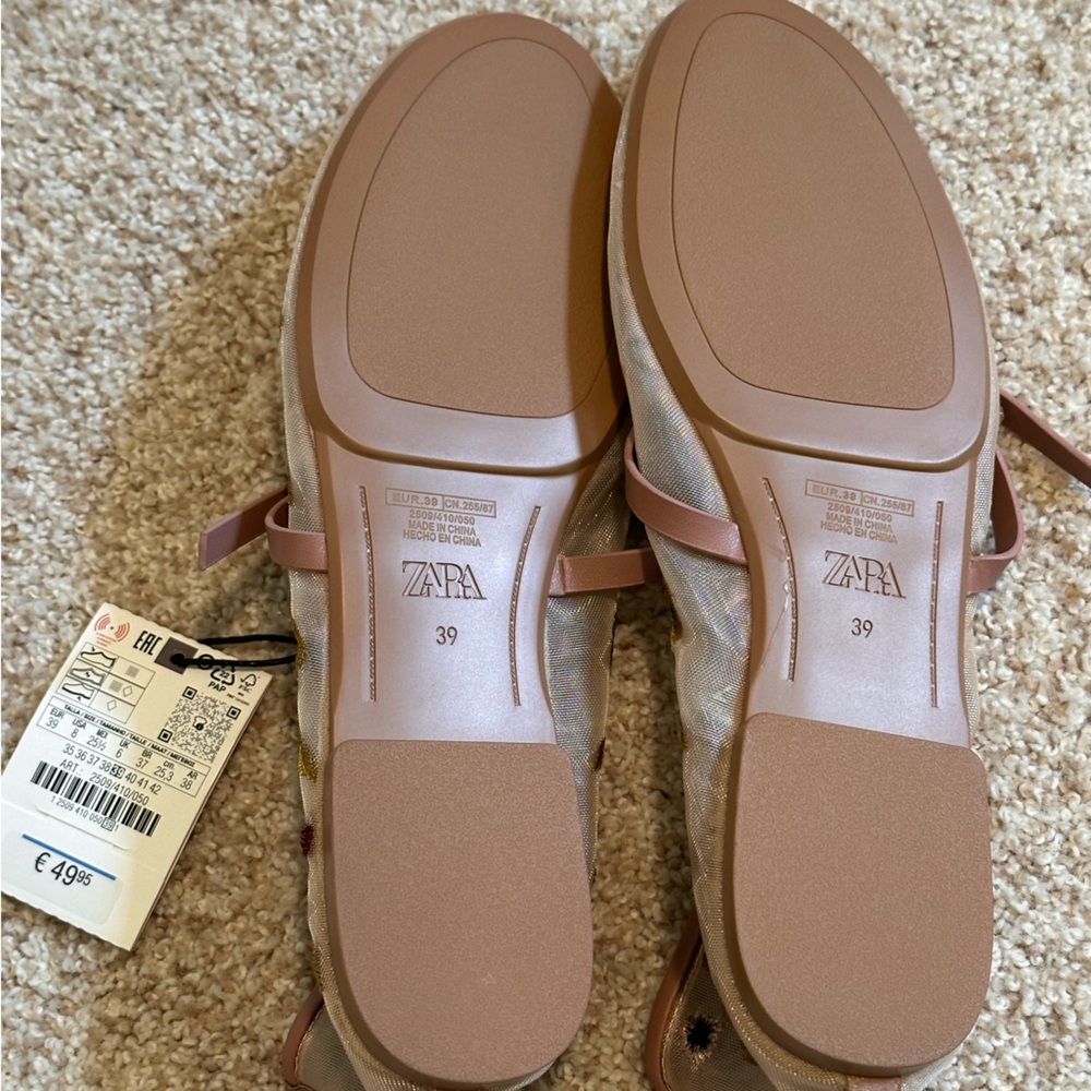 Zara Embroidered Mesh Ballet Flats - Floral - Mauve - EU39 - Picture 6 of 6